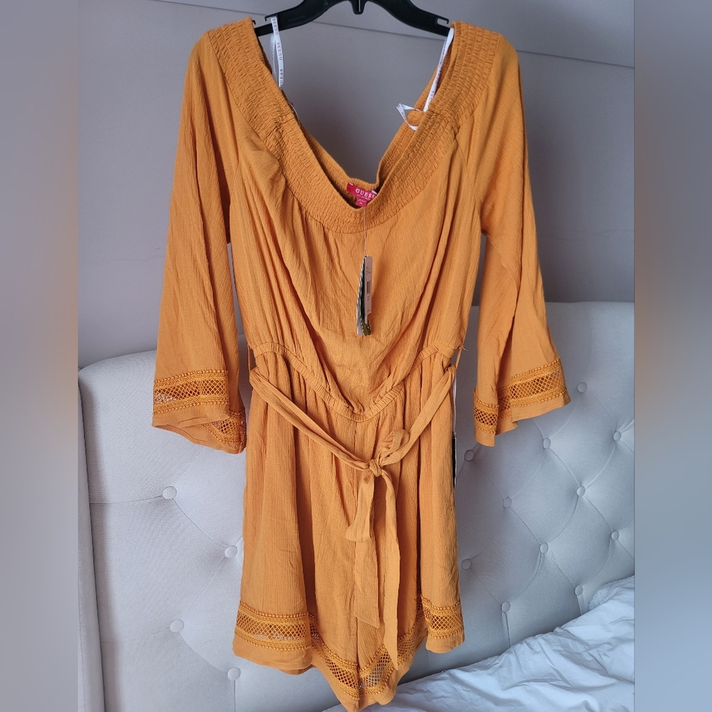 NWT GUESS -XL- Golden Yellow Crochet Romper